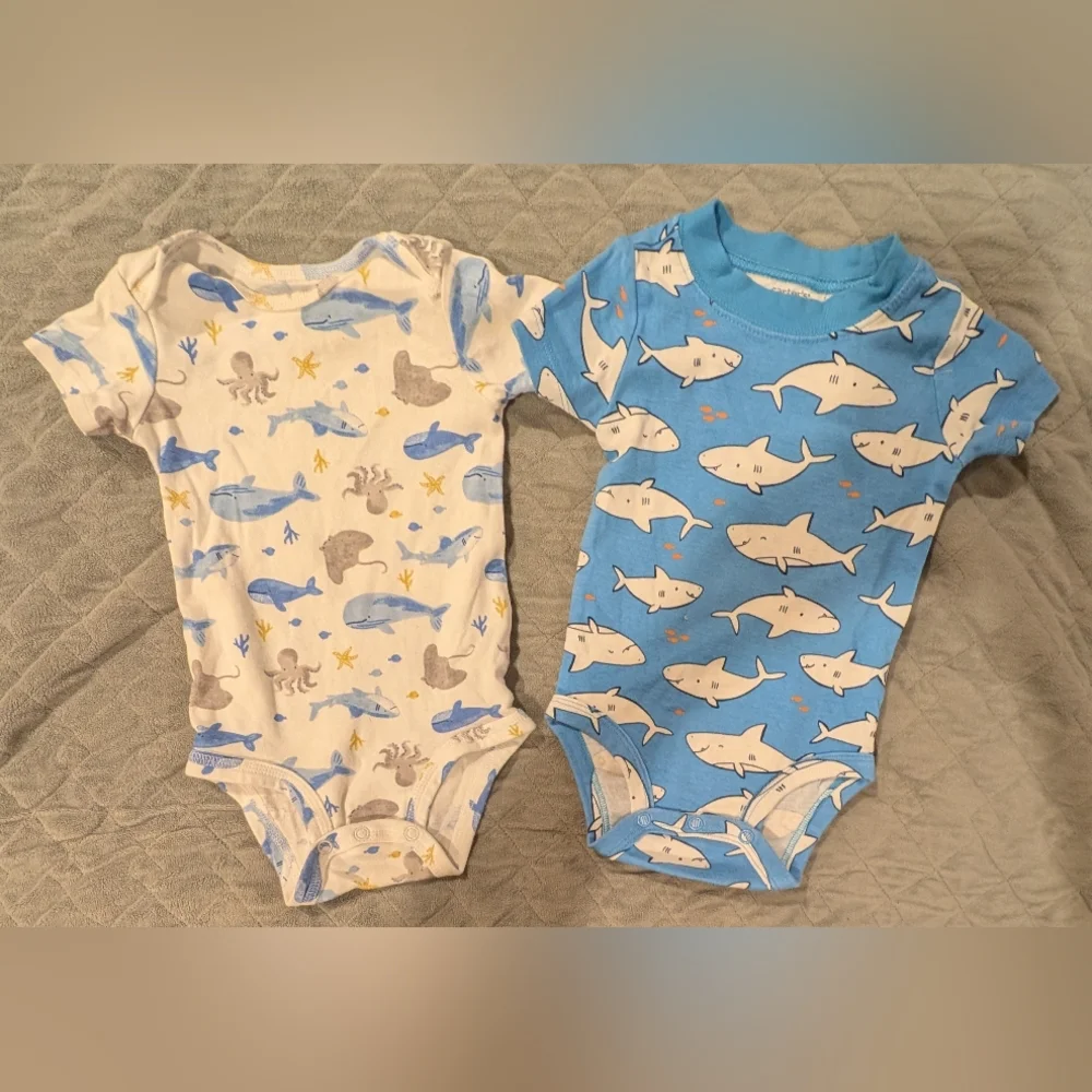 Carter's 12M Ocean Adventure Bodysuits - Orange, Green, Blue, White